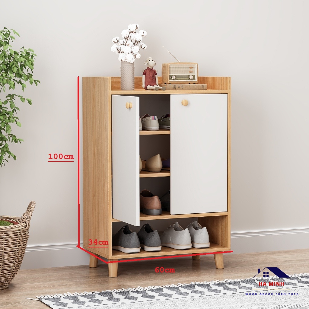 Tủ gỗ để giầy thông minh 2 cánh, tủ giầy 5 tầng - HM125