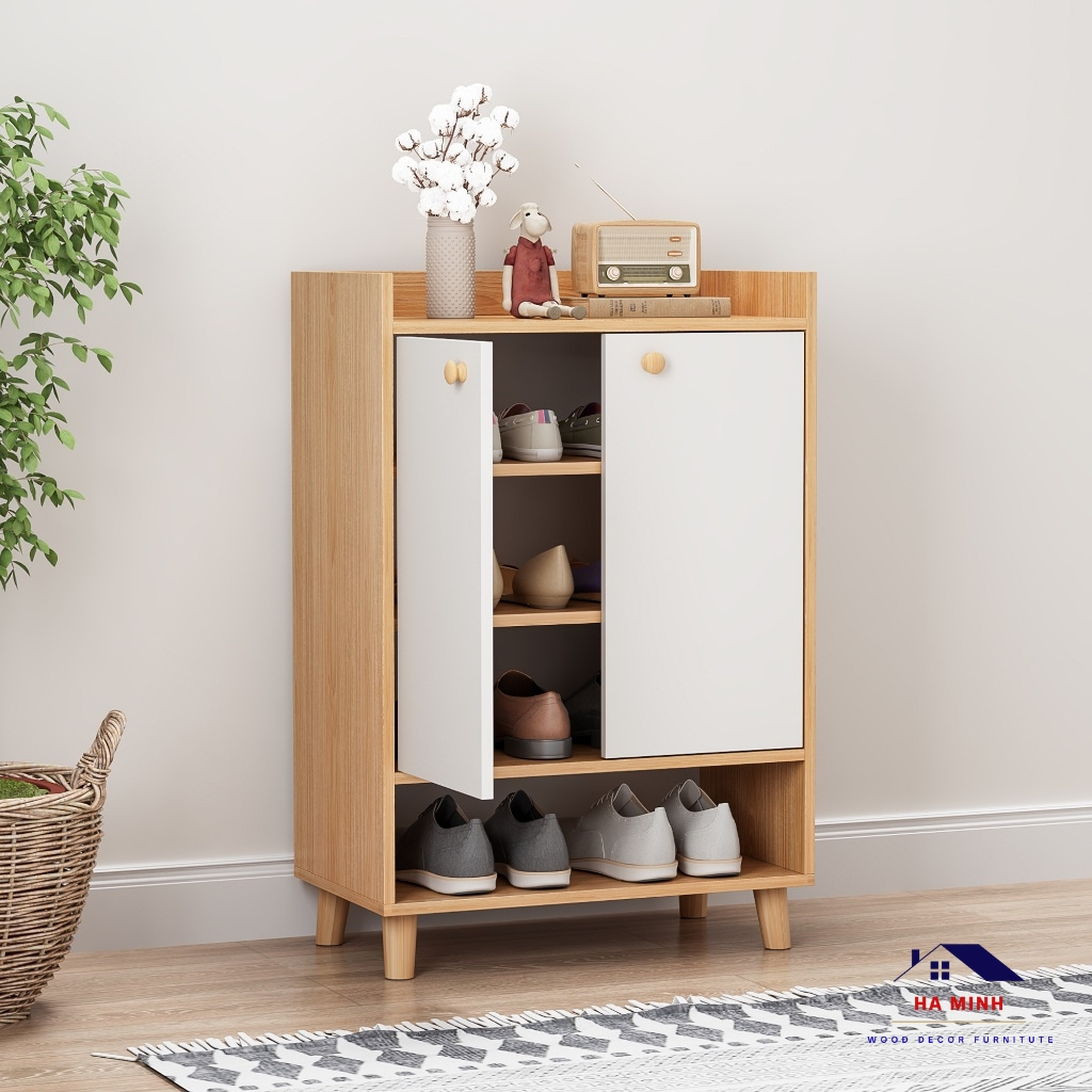 Tủ gỗ để giầy thông minh 2 cánh, tủ giầy 5 tầng - HM125