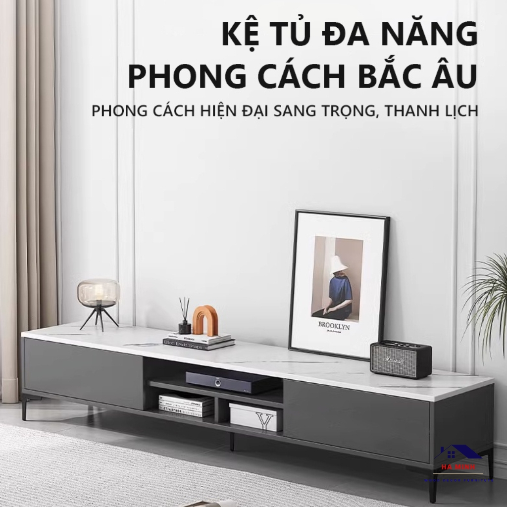 Kệ tivi để sàn phòng khách 1m6, kệ  tivi đa năng tích hơp nhiều ngăn kéo để đồ - HM297