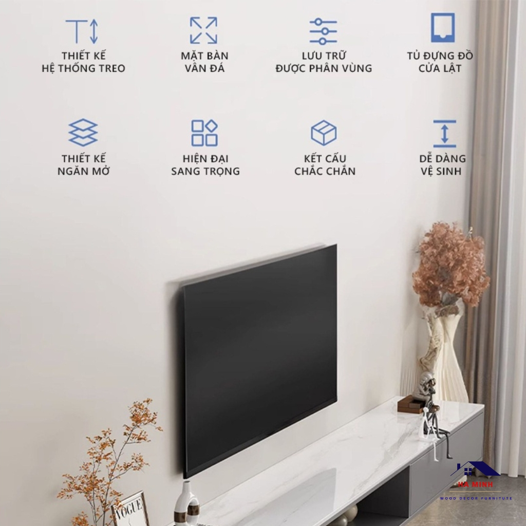Kệ tivi treo tường cao cấp phủ malamin vân đá sang trọng gọn gàng tiết kiệm không gian  - HM755