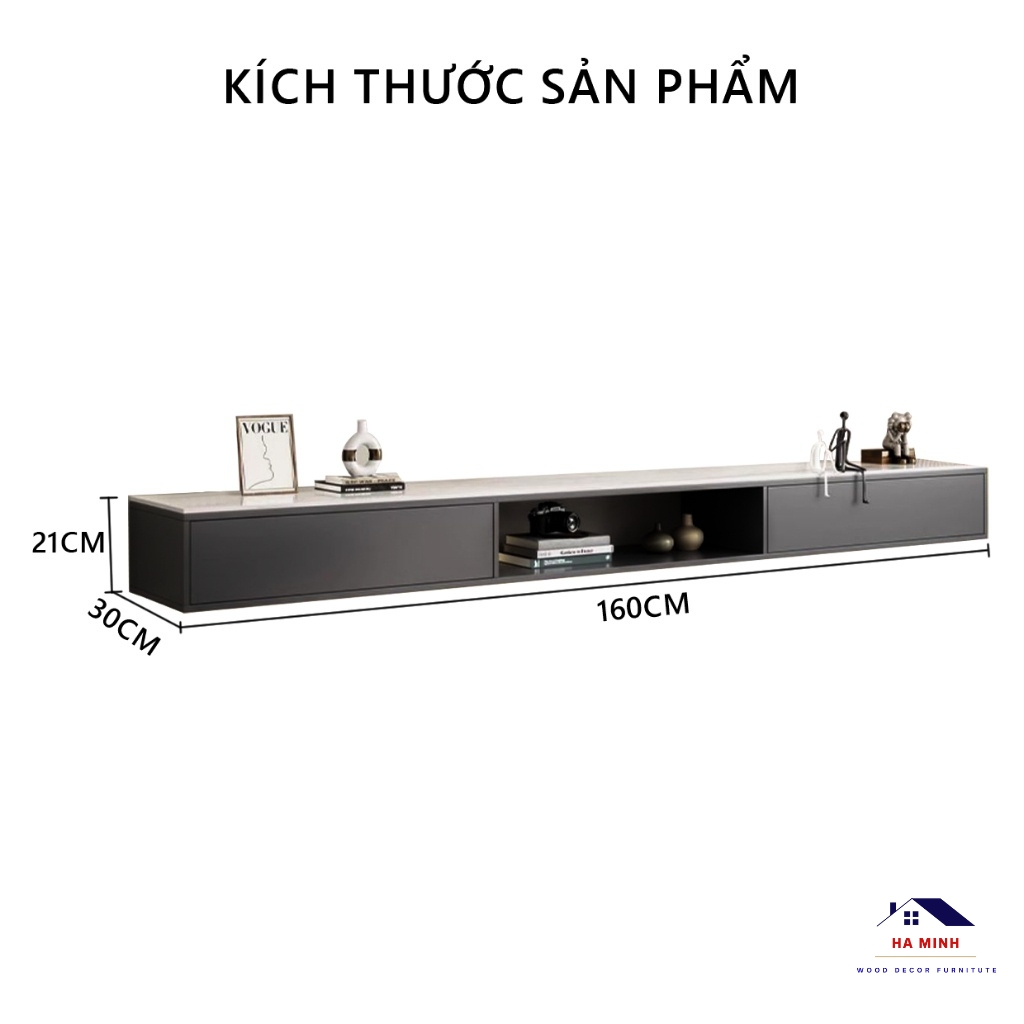 Kệ tivi treo tường cao cấp phủ malamin vân đá sang trọng gọn gàng tiết kiệm không gian  - HM755