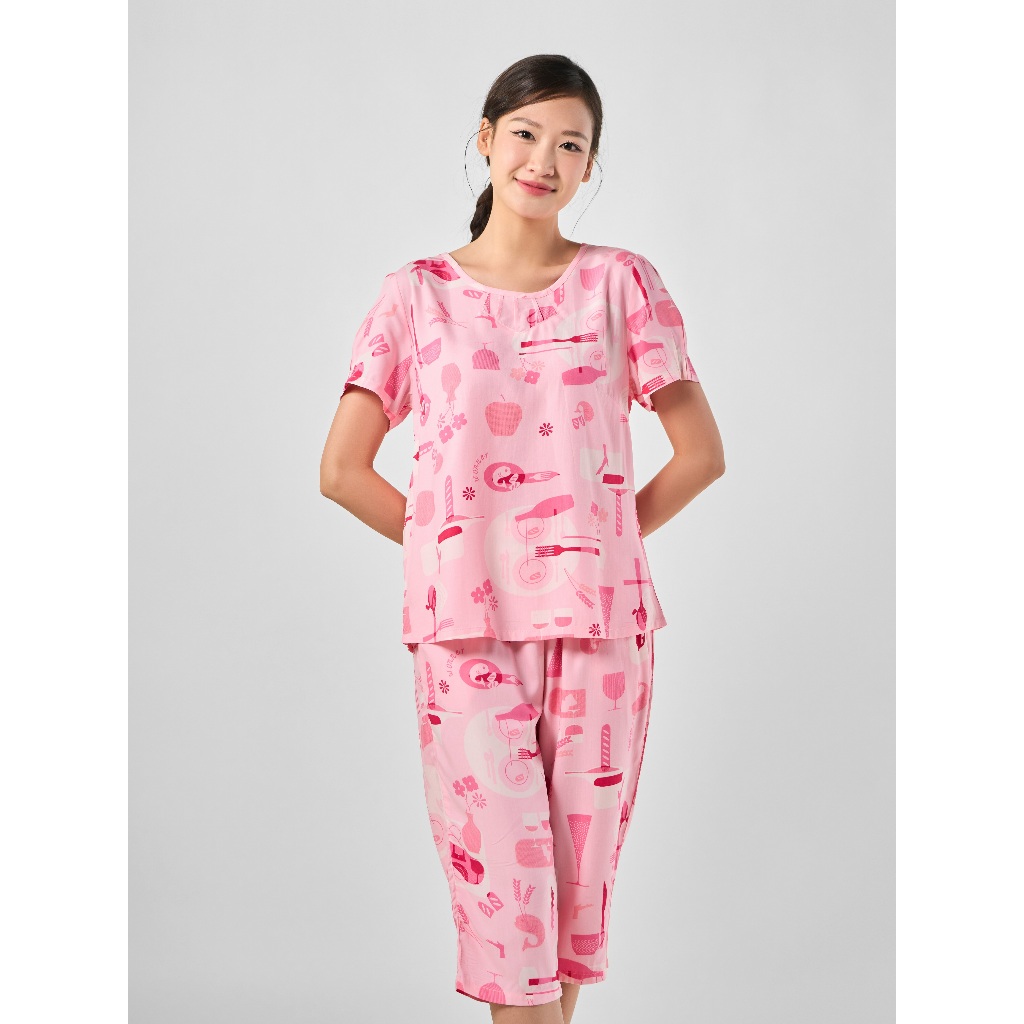 Ảnh Bộ mặc nhà nữ WINNY kiểu cộc tay quần ngố chất lanh mềm 2MNLA23033N 4