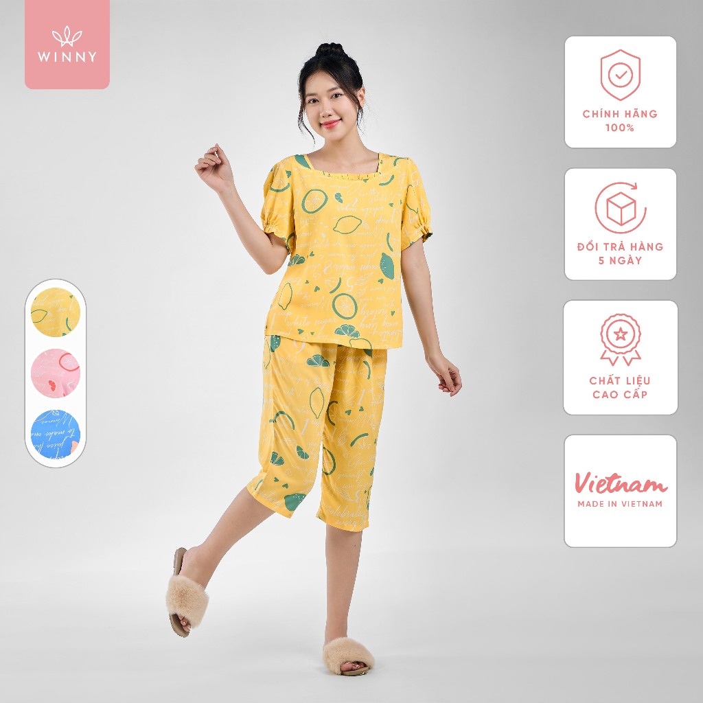 Ảnh Bộ mặc nhà nữ WINNY kiểu cộc tay quần ngố chất lanh mềm 2MNLA23052N 1