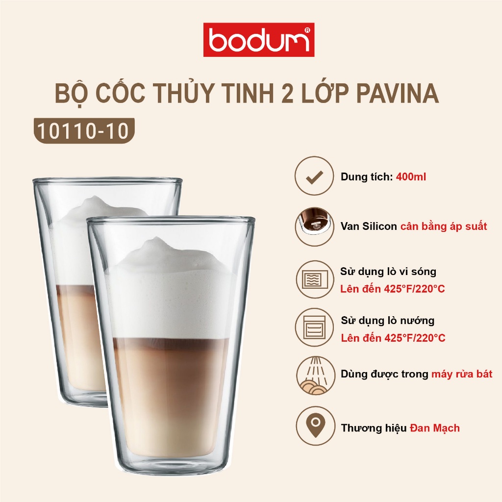 Bộ cốc (ly) thủy tinh lớp Bodum Canteen dung tích 400ml 10110