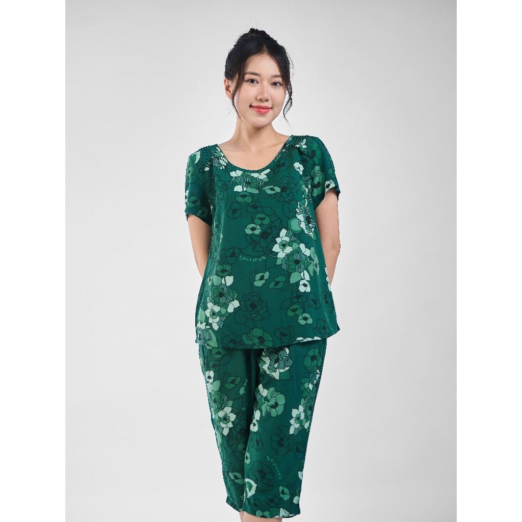 Ảnh Bộ mặc nhà nữ WINNY kiểu cộc tay quần ngố chất lanh mềm mát 2MNLA23016N 3