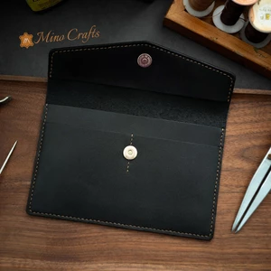Mino Crafts - Bóp đựng giấy tờ xe ô tô - Da bò thật - Sản phẩm thủ công - Màu đen