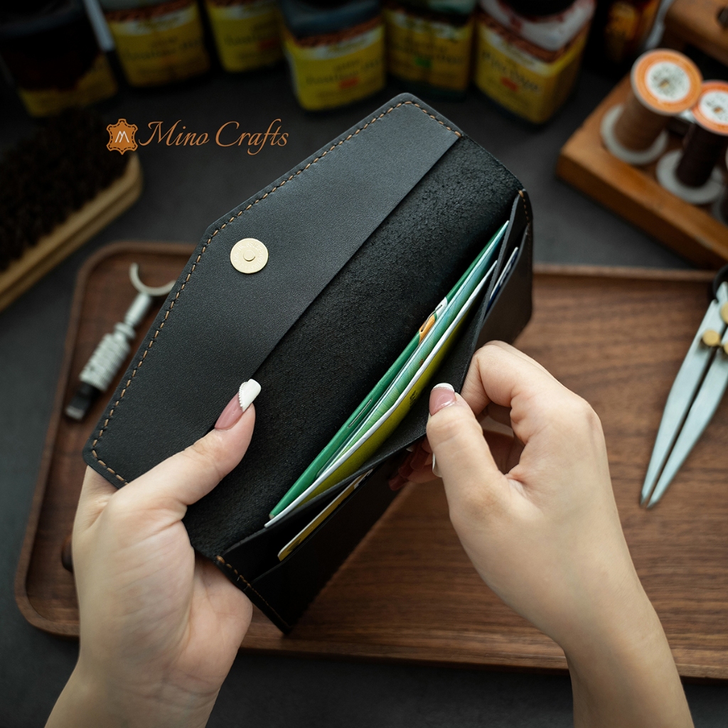 Mino Crafts - Bóp đựng giấy tờ xe ô tô - Da bò thật - Sản phẩm thủ công -  Màu đen