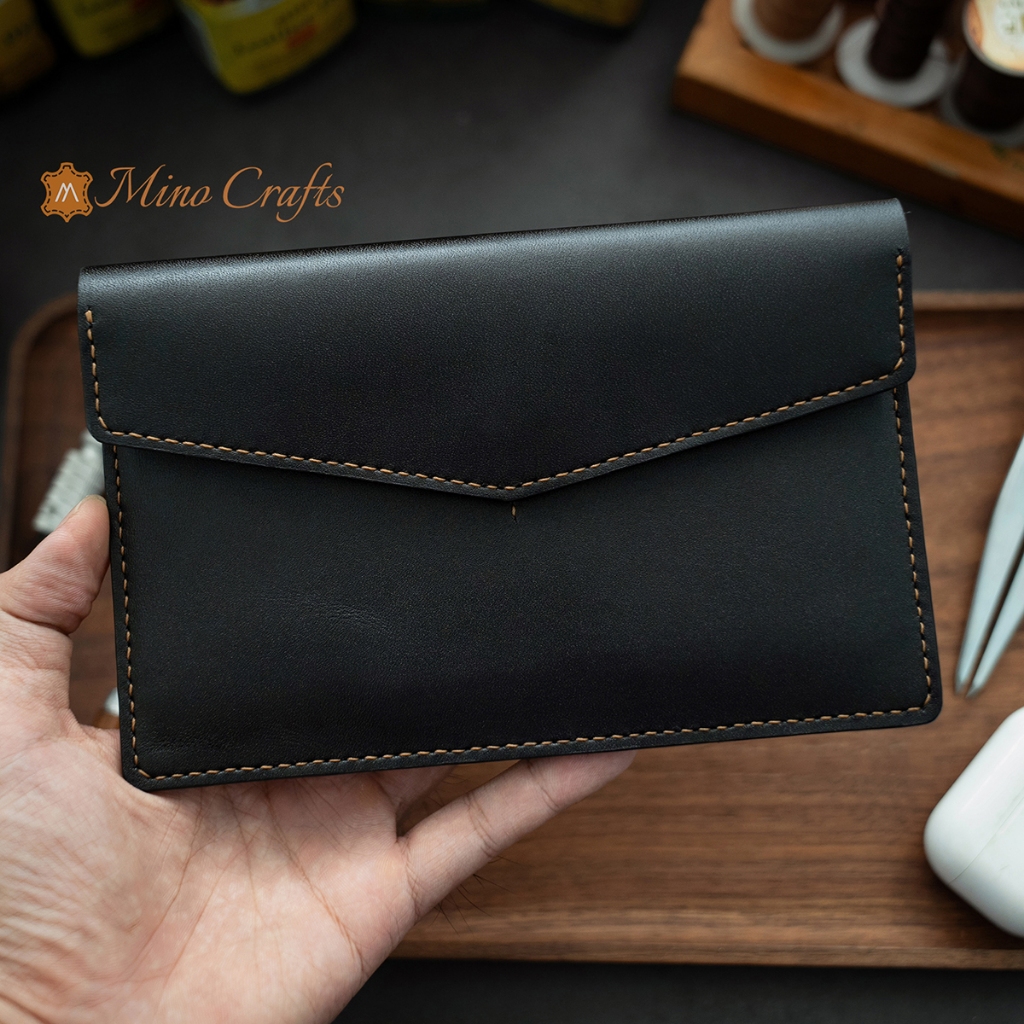 Mino Crafts - Bóp đựng giấy tờ xe ô tô - Da bò thật - Sản phẩm thủ công -  Màu đen