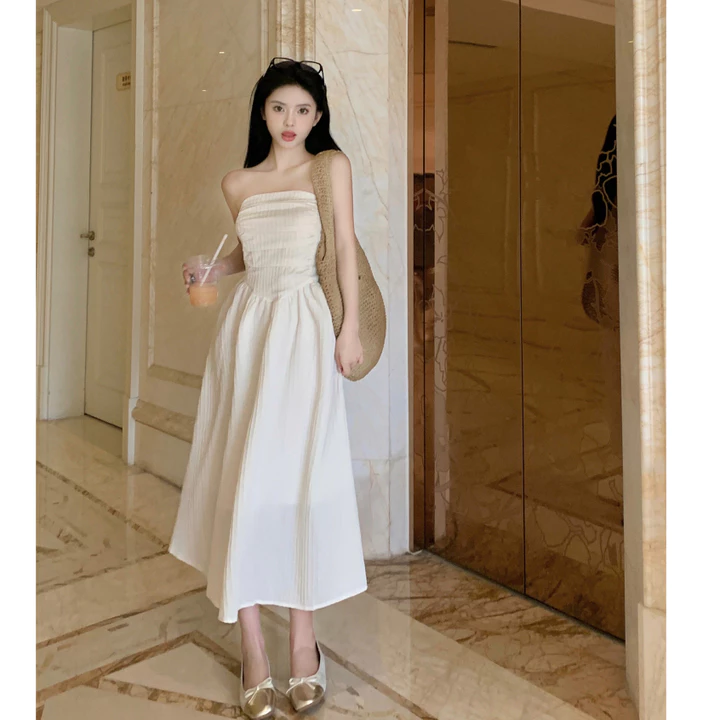 Đầm 2 Dây Cúp Ngực Chất Đũi Gân Bèo Lou Dress, Váy Cúp Ngực 2 Dây Bánh Bèo Cực Xinh V08