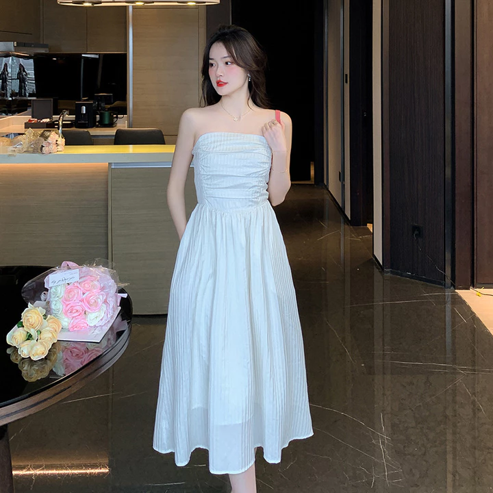 Đầm 2 Dây Cúp Ngực Chất Đũi Gân Bèo Lou Dress, Váy Cúp Ngực 2 Dây Bánh Bèo Cực Xinh V08