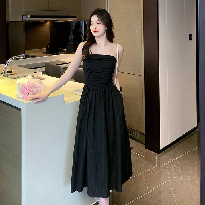 Đầm 2 Dây Cúp Ngực Chất Đũi Gân Bèo Lou Dress, Váy Cúp Ngực 2 Dây Bánh Bèo Cực Xinh V08