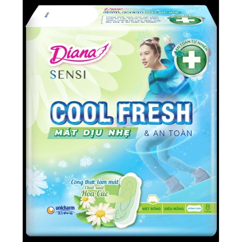 Bộ 6 gói băng vệ sinh Diana sensi cool fresh mát dịu hoả anh đào 8 miếng/gói