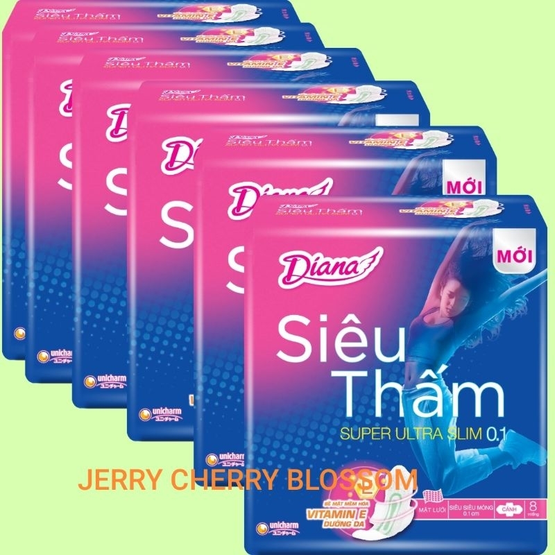 6 gói băng vệ sinh Diana siêu siêu thấm 0.1 mỏng cánh 8 miếng