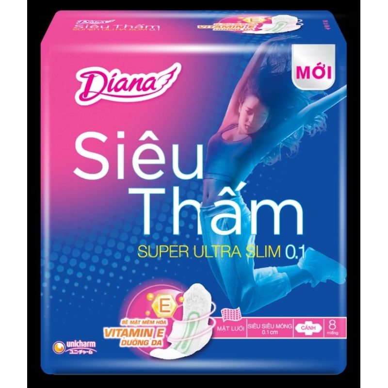 6 gói băng vệ sinh Diana siêu siêu thấm 0.1 mỏng cánh 8 miếng