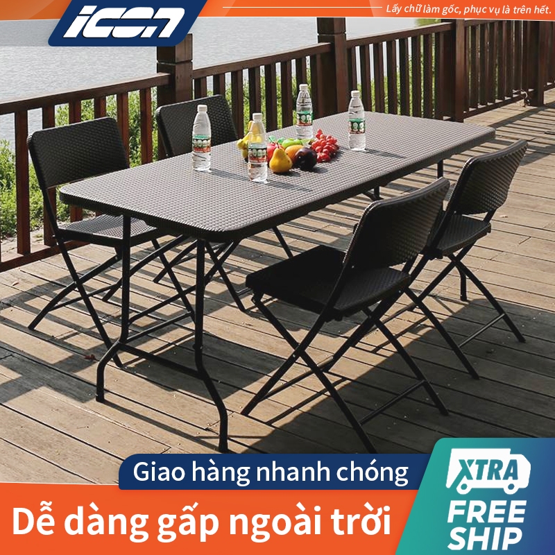 ICON Bàn gấp ngoài trời bàn dài sân bàn ăn đơn giản bàn ăn ngoài trời sân thượng căn hộ nhỏ bàn dài bàn ghế nhựa