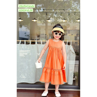 (Top bán chạy) Đầm cam xoè 3 tầng phối ren cực xinh cho bé đi chơi, du lịch 10-40kg