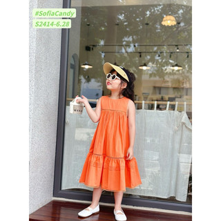(Top bán chạy) Đầm cam xoè 3 tầng phối ren cực xinh cho bé đi chơi, du lịch 10-40kg