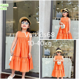 (Top bán chạy) Đầm cam xoè 3 tầng phối ren cực xinh cho bé đi chơi, du lịch 10-40kg