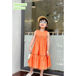 (Top bán chạy) Đầm cam xoè 3 tầng phối ren cực xinh cho bé đi chơi, du lịch 10-40kg