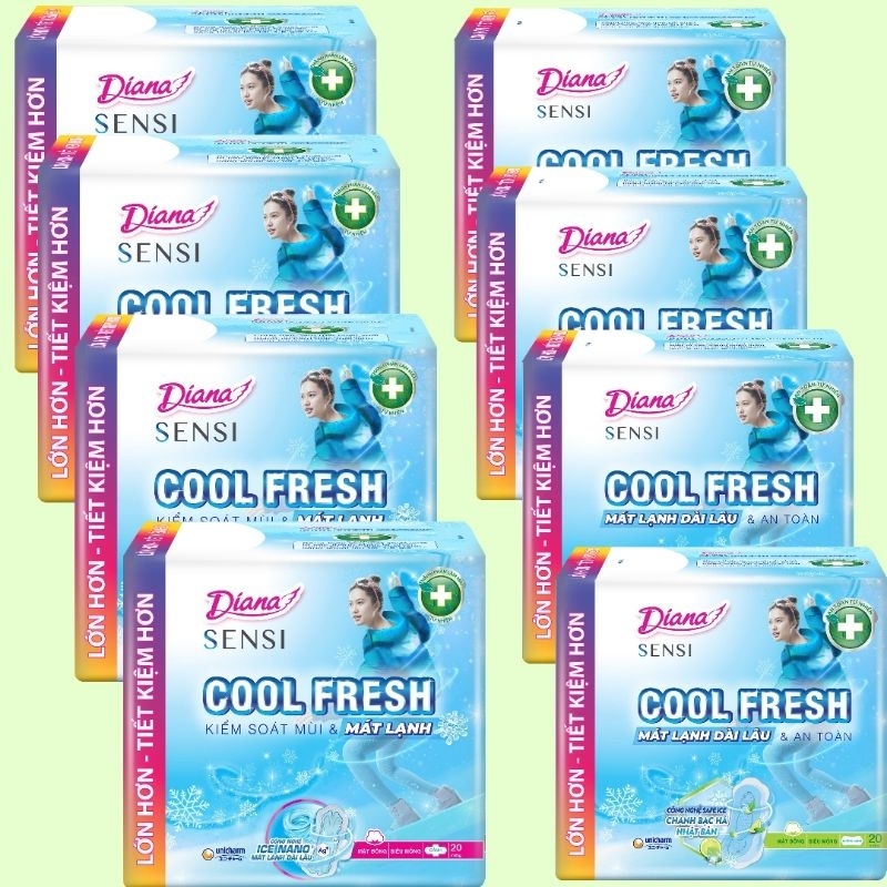 [20miếng/gói] BỘ 4 GÓI Diana sensi cool fresh chanh vàng  mỏng cánh/ko cánh