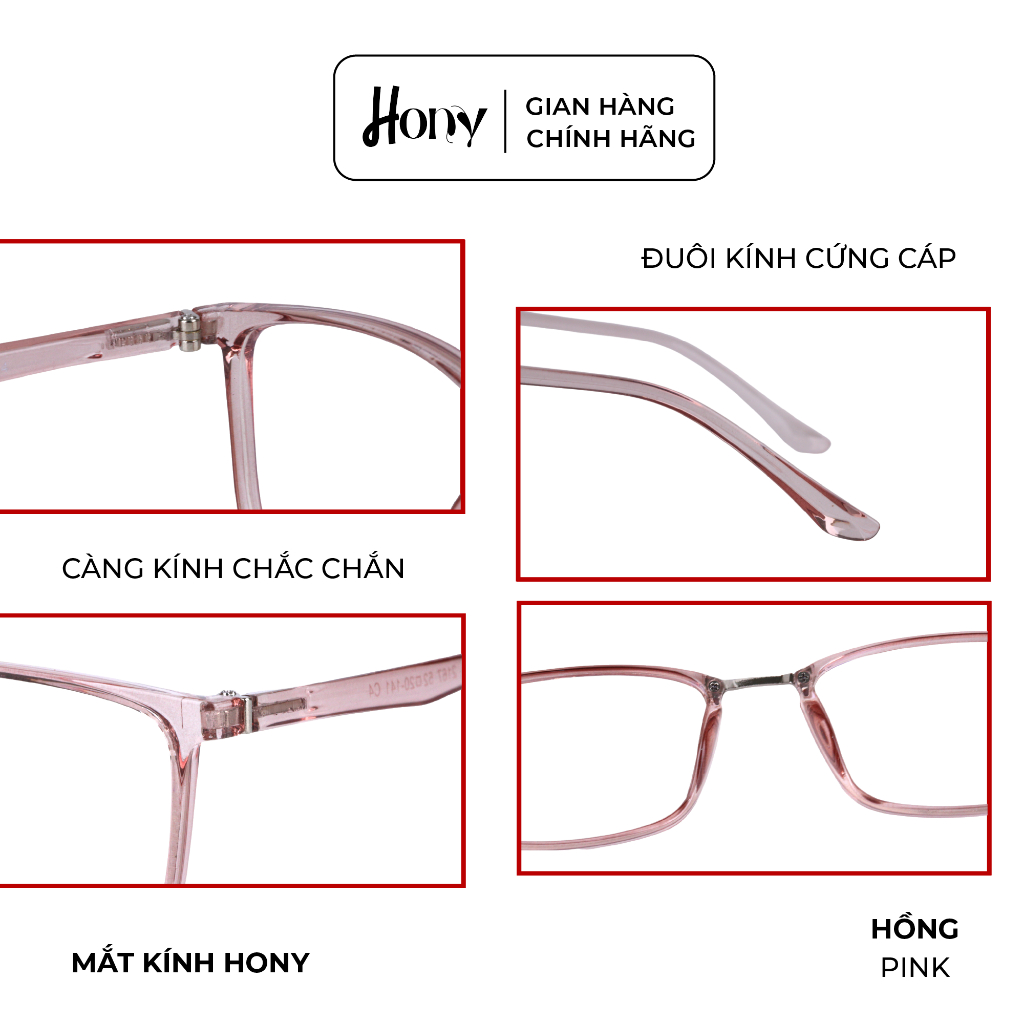 Mắt kính Nữ thời trang HONY - Gọng nhựa TR90 hồng càng siêu dẻo bền bỉ A1