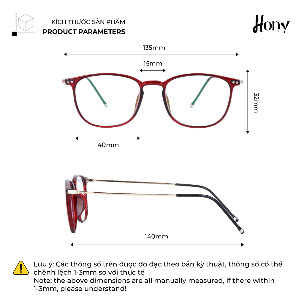 Mắt kính Nữ thời trang HONY - Gọng nhựa phối kim loại càng mỏng cá tính