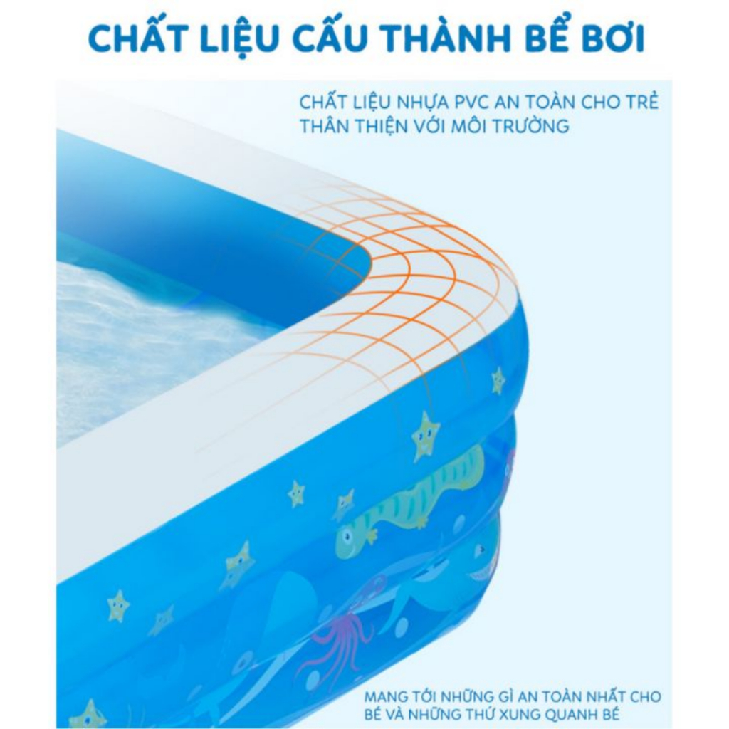 Bể Bơi Phao Cho Bé, Bể Bơi Chính Hãng KAW 3 Tầng, Kích Thước Lớn, Đáy 2 Lớp Chống Trượt An Toàn