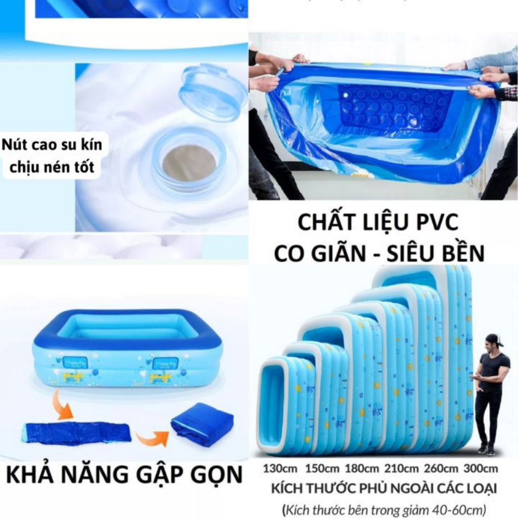 Bể Bơi Phao Cho Bé, Bể Bơi Chính Hãng KAW 3 Tầng, Kích Thước Lớn, Đáy 2 Lớp Chống Trượt An Toàn