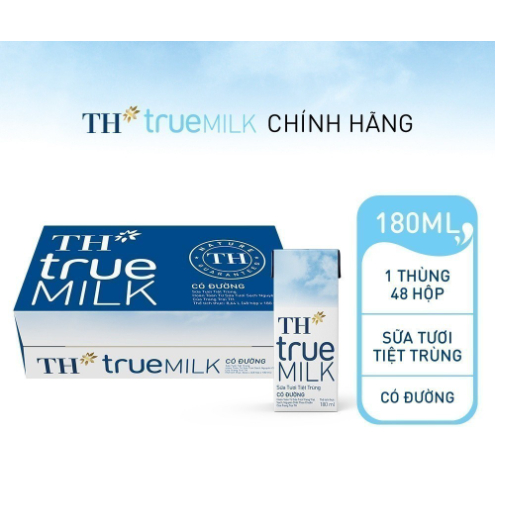 Thùng 48 hộp sữa tươi tiệt trùng có đường /it đường TH True Milk 180ml (180ml x 48)