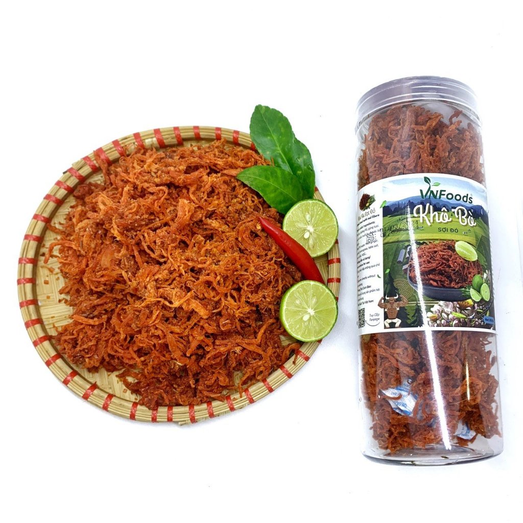 Khô Bò Xé Sợi Đỏ Khô Bò Ăn Vặt 500Gr KingFood