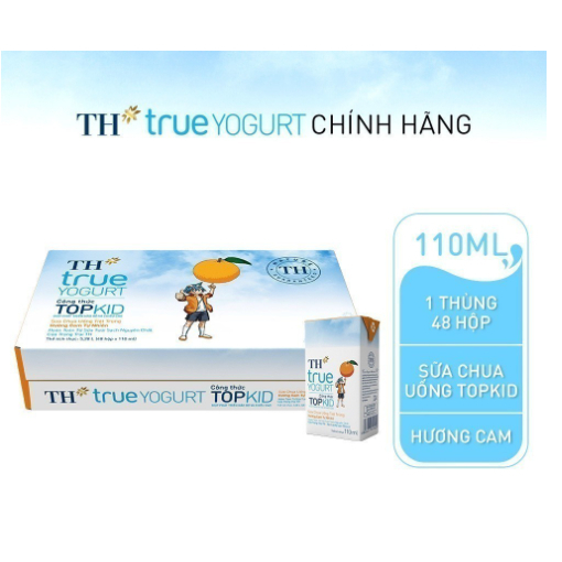 Thùng 48 hộp sữa chua uống tiệt trùng TOPKID hương cam tự nhiên TH True Yogurt 110ml (110ml x 48)