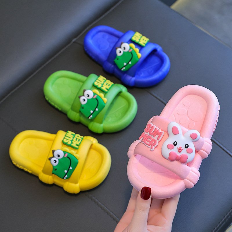 Dép bánh mì quai ngang Summer xinh xắn chống trơn trượt hoạt hình thỏ khủng long cho bé trai bé gái
