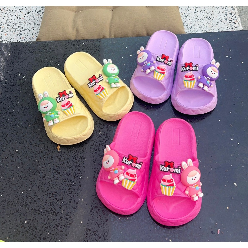 Dép bánh mì 2 quai cho bé gái hình thỏ kuromi êm chân bé siêu nhẹ mềm - PHOM TO LÙI SIZE