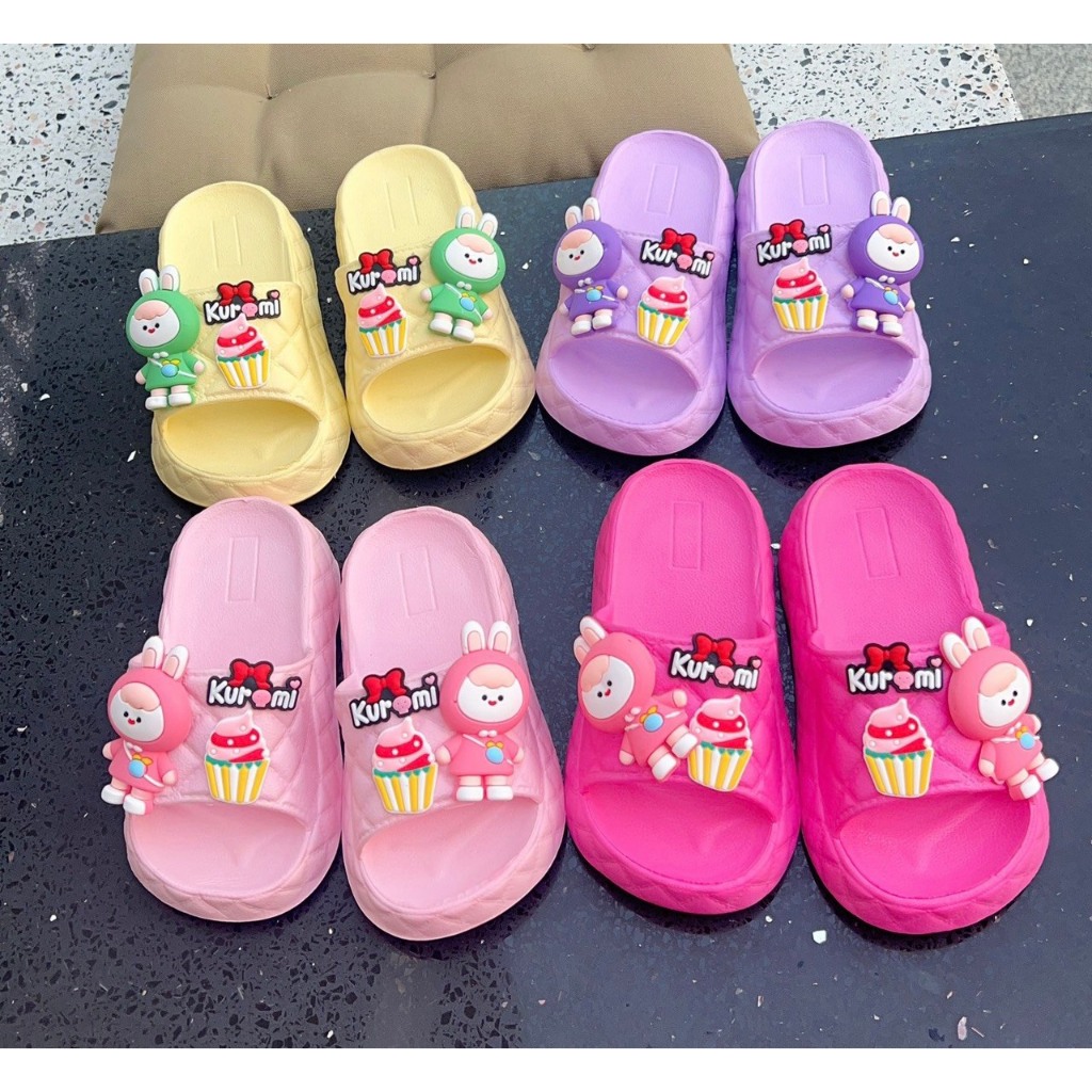 Dép bánh mì 2 quai cho bé gái hình thỏ kuromi êm chân bé siêu nhẹ mềm - PHOM TO LÙI SIZE