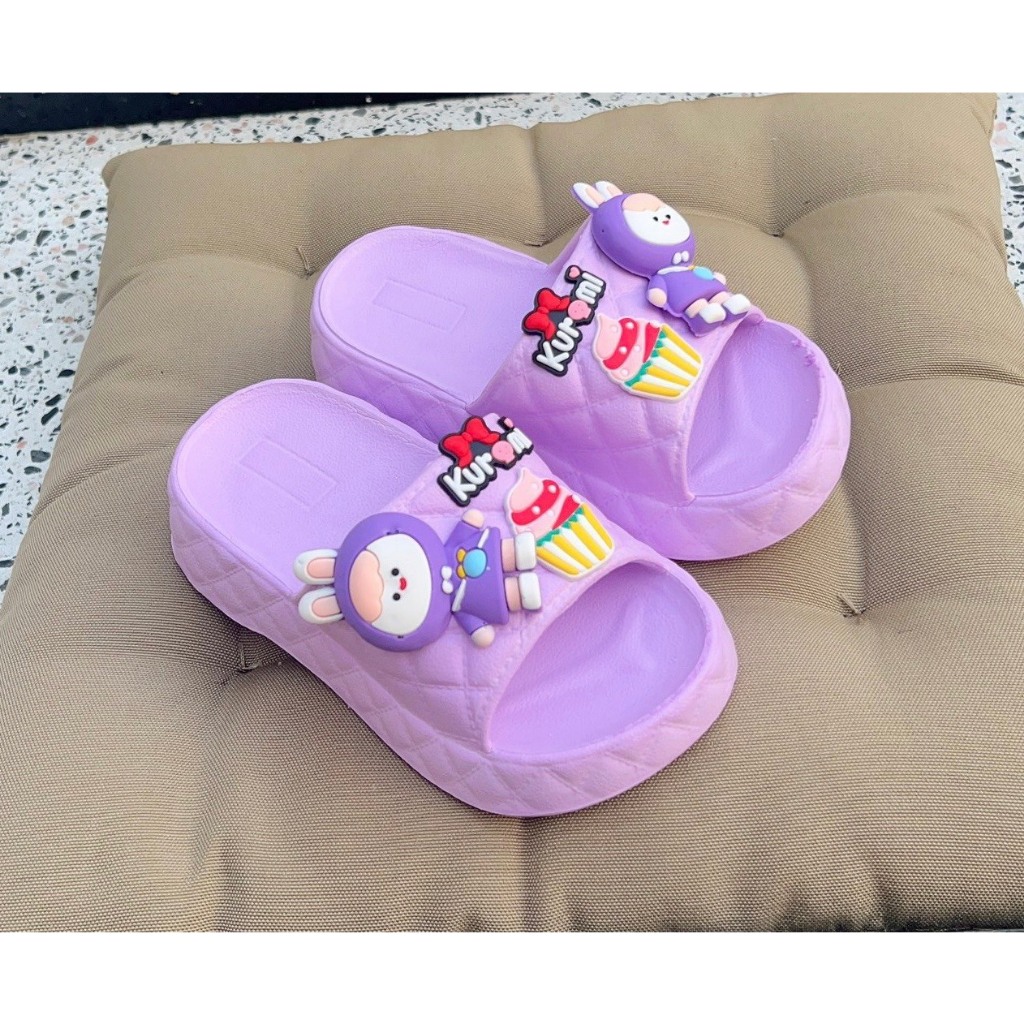 Dép bánh mì 2 quai cho bé gái hình thỏ kuromi êm chân bé siêu nhẹ mềm - PHOM TO LÙI SIZE