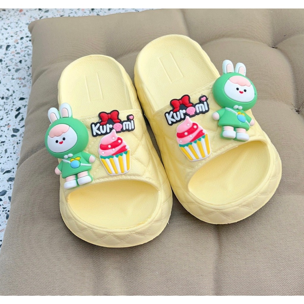 Dép bánh mì 2 quai cho bé gái hình thỏ kuromi êm chân bé siêu nhẹ mềm - PHOM TO LÙI SIZE
