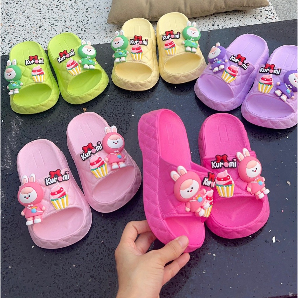 Dép bánh mì 2 quai cho bé gái hình thỏ kuromi êm chân bé siêu nhẹ mềm - PHOM TO LÙI SIZE