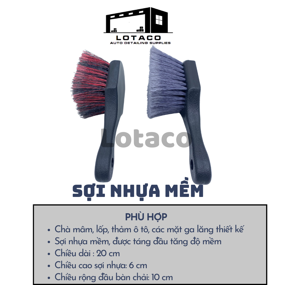 Bàn chải chà mâm lốp ô tô sợi mềm chống xướt mâm [ LOẠI DÀY], bàn chải chà lazang Lotaco