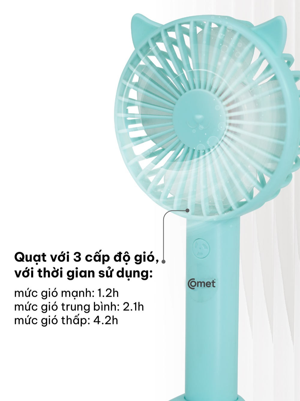 Ảnh Quạt Sạc Cầm Tay COMET CRF1104 Công Suất 3W, Pin 1200mAh, Có Đế Rời, Kích Thước Nhỏ Gọn 4