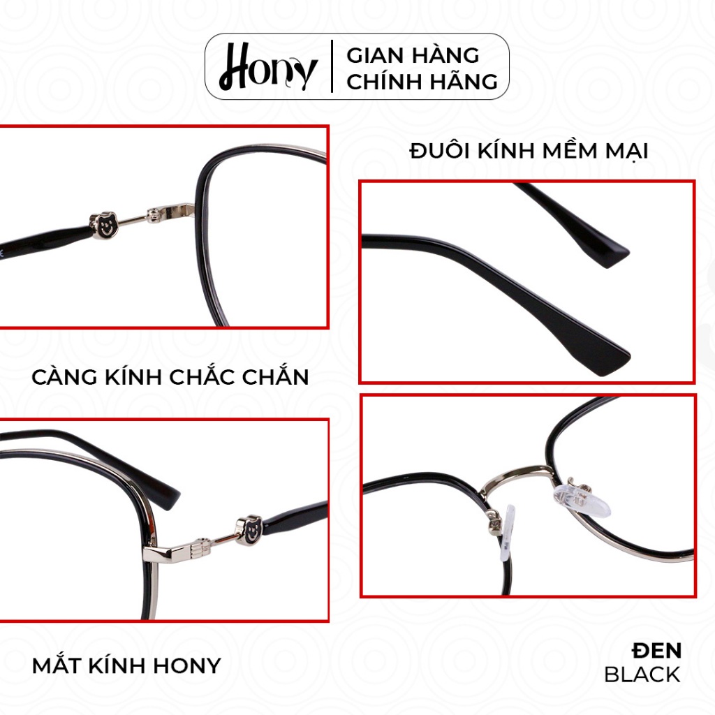 Mắt kính Nữ thời trang HONY - Gọng Acetate dáng tròn càng cách điệu gấu dễ thương
