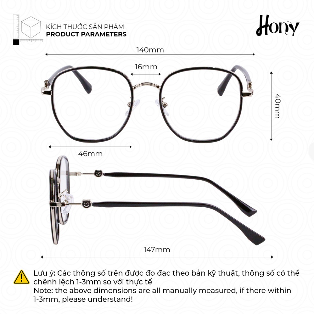 Mắt kính Nữ thời trang HONY - Gọng Acetate dáng tròn càng cách điệu gấu dễ thương