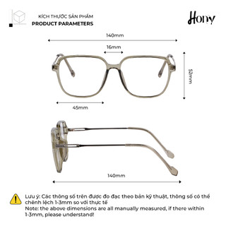 Mắt kính Unisex thời trang HONY - Gọng Acetate dáng vuông bo tròn thời trang