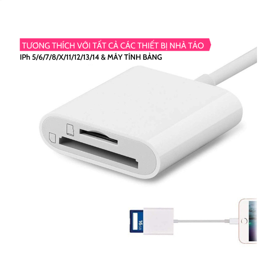 Đầu Đọc Thẻ Nhớ SD TF 2 Trong 1 dành cho cho điện thoại IPH laptop pc máy tính bảng đa năng nhiều cổng