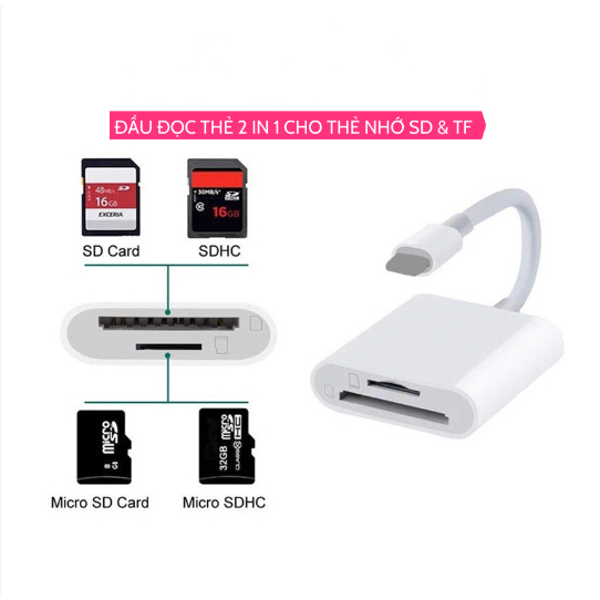 Đầu Đọc Thẻ Nhớ SD TF 2 Trong 1 dành cho cho điện thoại IPH laptop pc máy tính bảng đa năng nhiều cổng