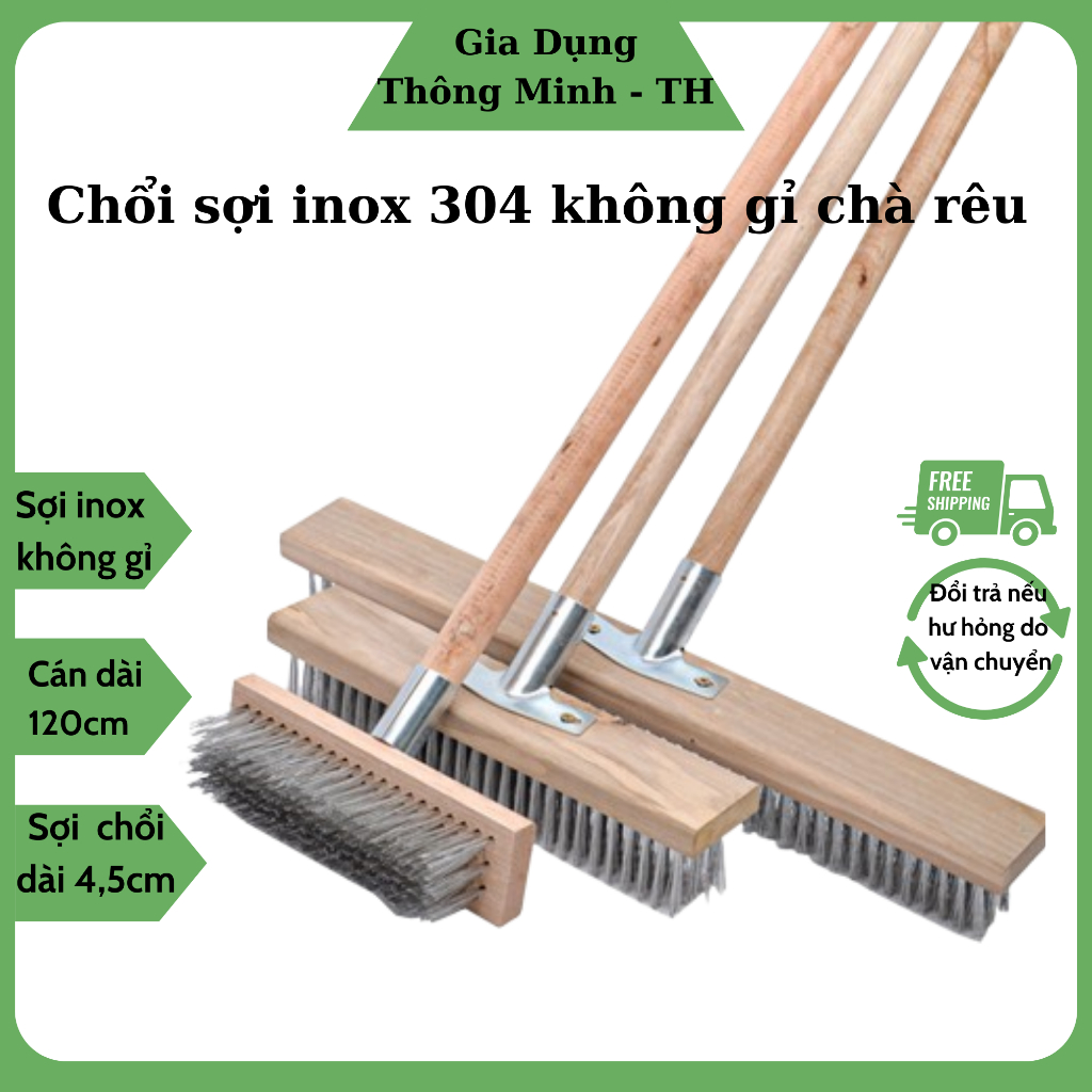 Chổi sắt sợi inox 304 không gỉ chà rong rêu vệ sinh sân vườn, lối đi ...