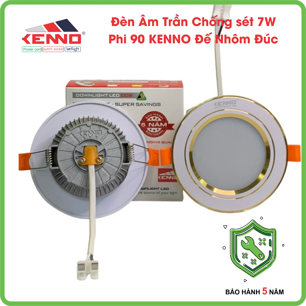 Đèn âm trần chống sét viền vàng KENNO 7W ánh sáng trắng, vàng, đổi màu, siêu sáng, chống cháy nổ