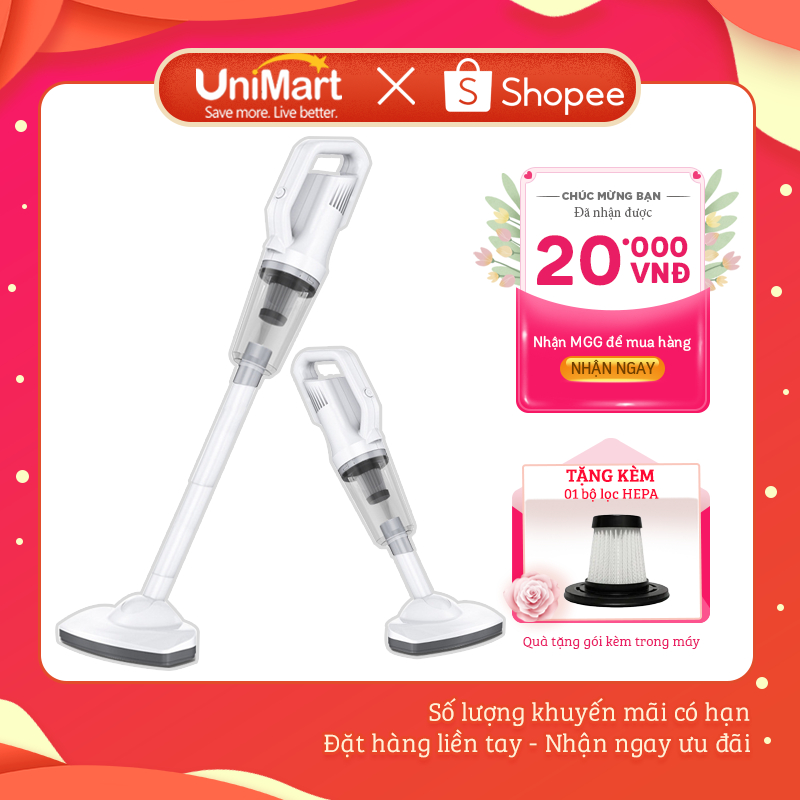 [Mua1được2] Máy Hút Bụi Cầm Tay Không Dây DAMAS D610W - Lực Hút Mạnh Mẽ 12000PA - Thiết Kế Hiện Đại - Hàng Chính Hãng