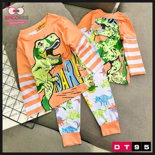 Sét tay dài quần dài mặc ngủ bé trai họa tiết siêu nhân anh, khủng long chất thun lạnh mềm mịn mát