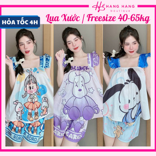 Đồ ngủ nữ 40-60kg, đồ ngủ 2 dây cánh tiên bèo quần đùi lụa xước mềm mát 60CS08, đồ bộ nữ đồ mặc nhà dễ thương