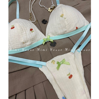 Set bộ đồ lót muslin xanh ngọc dễ thương - hàng handmade